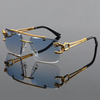 Men’s Retro Rimless Square Sunglasses – Hollow-Out Design for Daily Wear, Outdoor, Vacation, Beach and Street Photography