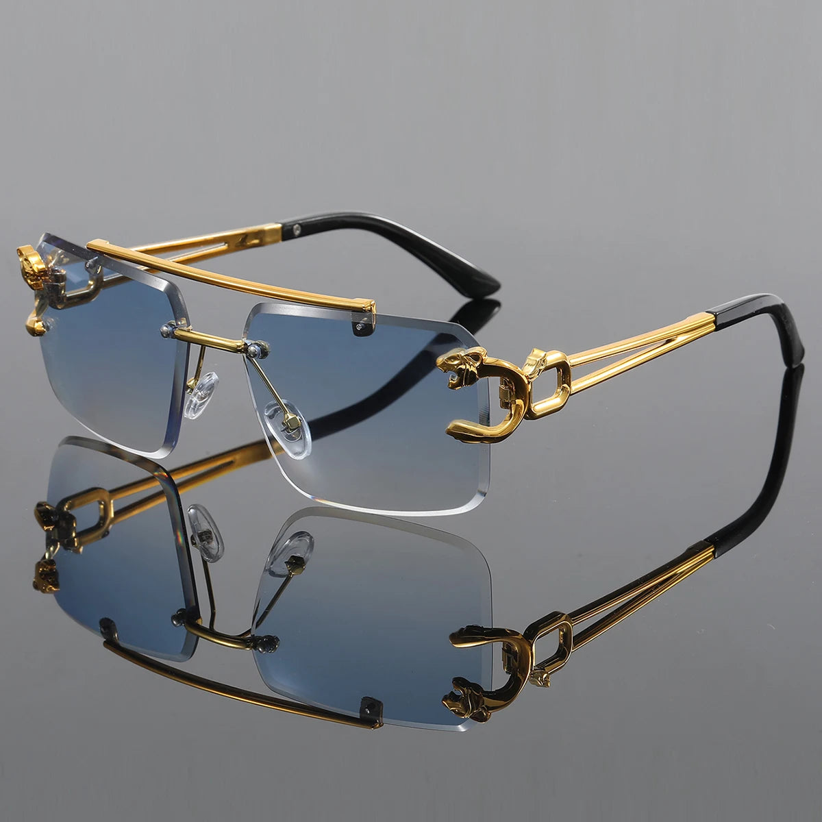 Men’s Retro Rimless Square Sunglasses – Hollow-Out Design for Daily Wear, Outdoor, Vacation, Beach and Street Photography