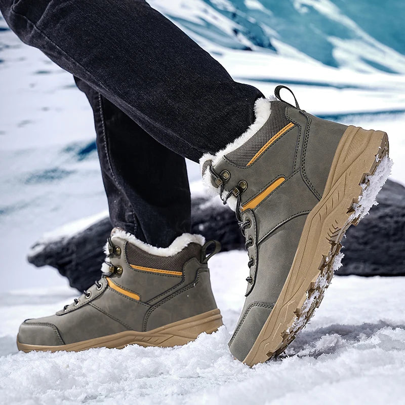 Men’s High-Top Fleece-Lined Boots – Thick Sole, Snow, Hiking, Hunting, Autumn/Winter