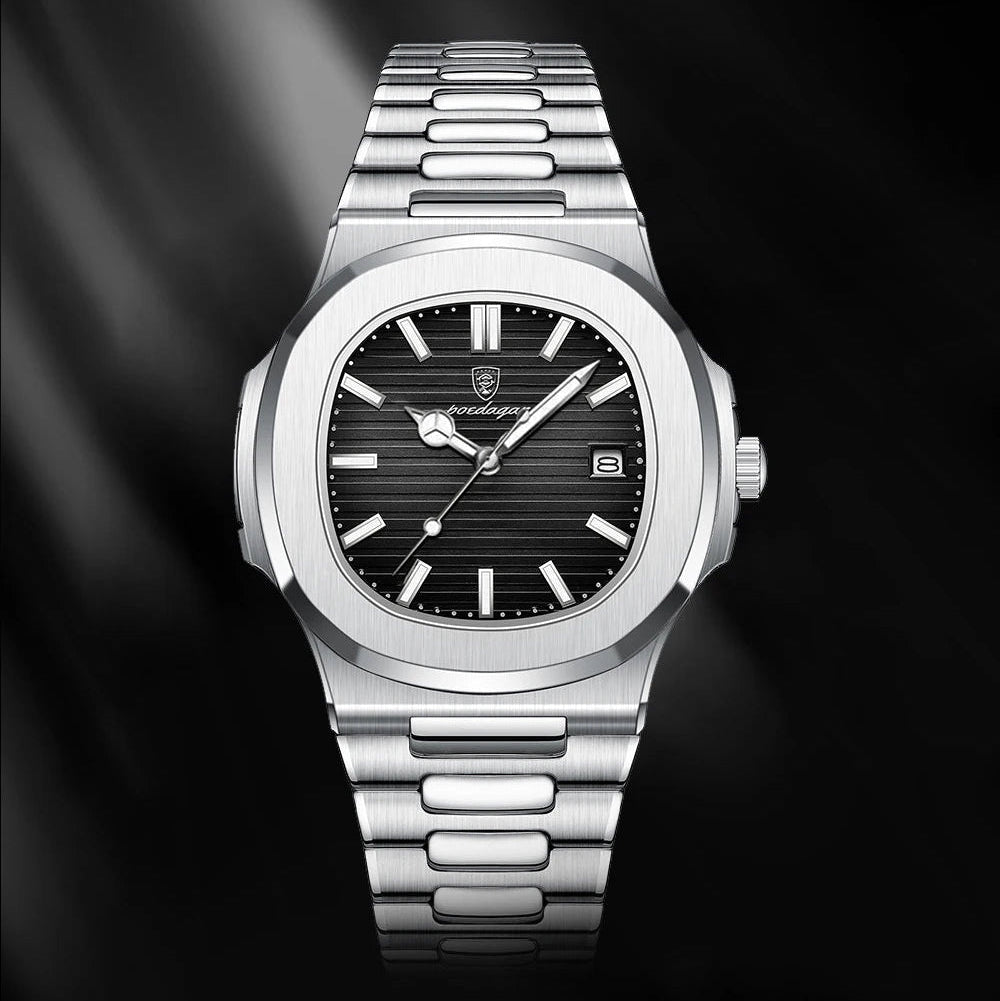 Men’s Luxury Sports Quartz Watch with Square Dial, Luminous Display, Date Function & Waterproof Design