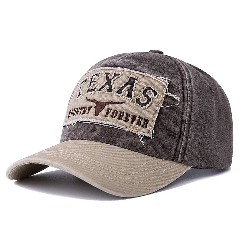 Vintage Washed Cotton Baseball Cap with TEXAS Embroidery – Casual Outdoor Dad Hat