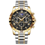 Sports Quartz Watch with Chronograph, Waterproof Stainless Steel Case & Luminous Display