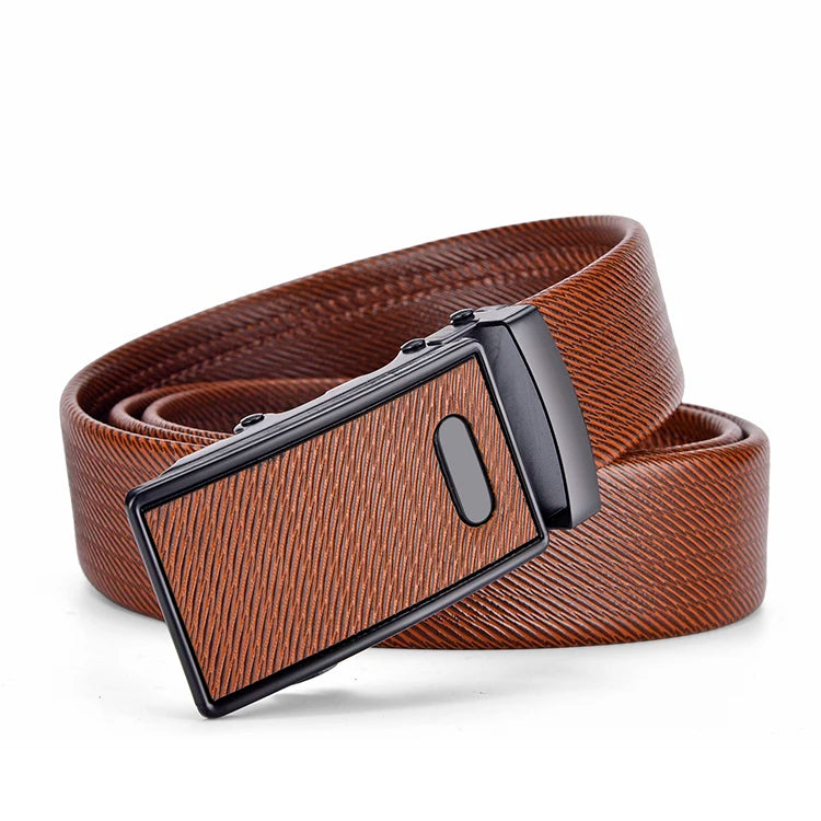 High-Quality Men’s Leather Belt with Metal Automatic Buckle – Work & Business Waistband, Black Cowskin PU Strap