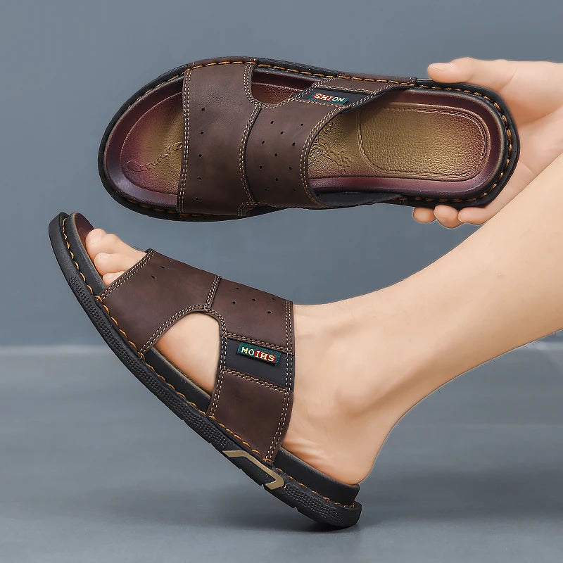 Classic Leather Sandals with Soft Sole – Lightweight Casual Outdoor Style