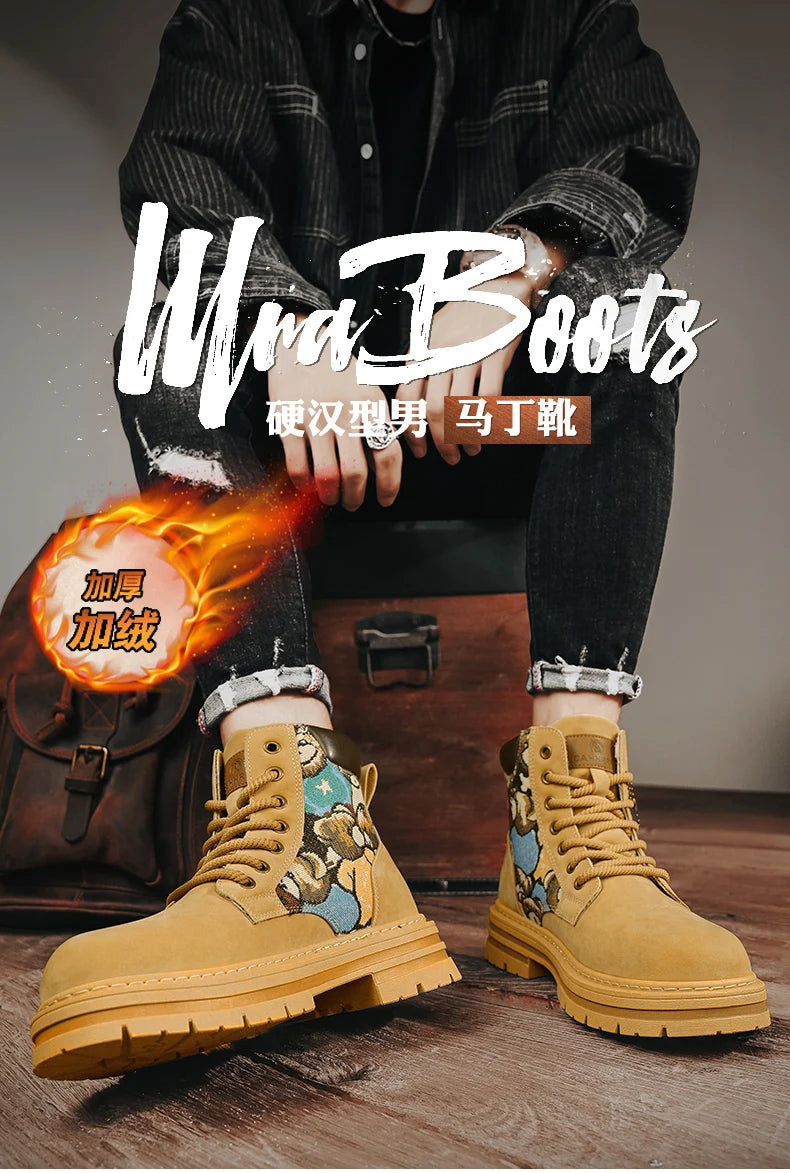 Men’s Low-Top Leather Boots – Motorcycle Style, Comfortable Casual and Outdoor Lace-Up Boots