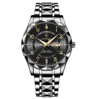 Men's Luxury Quartz Watch with Date & Day Display, Waterproof Stainless Steel Luminous Sports Wristwatch