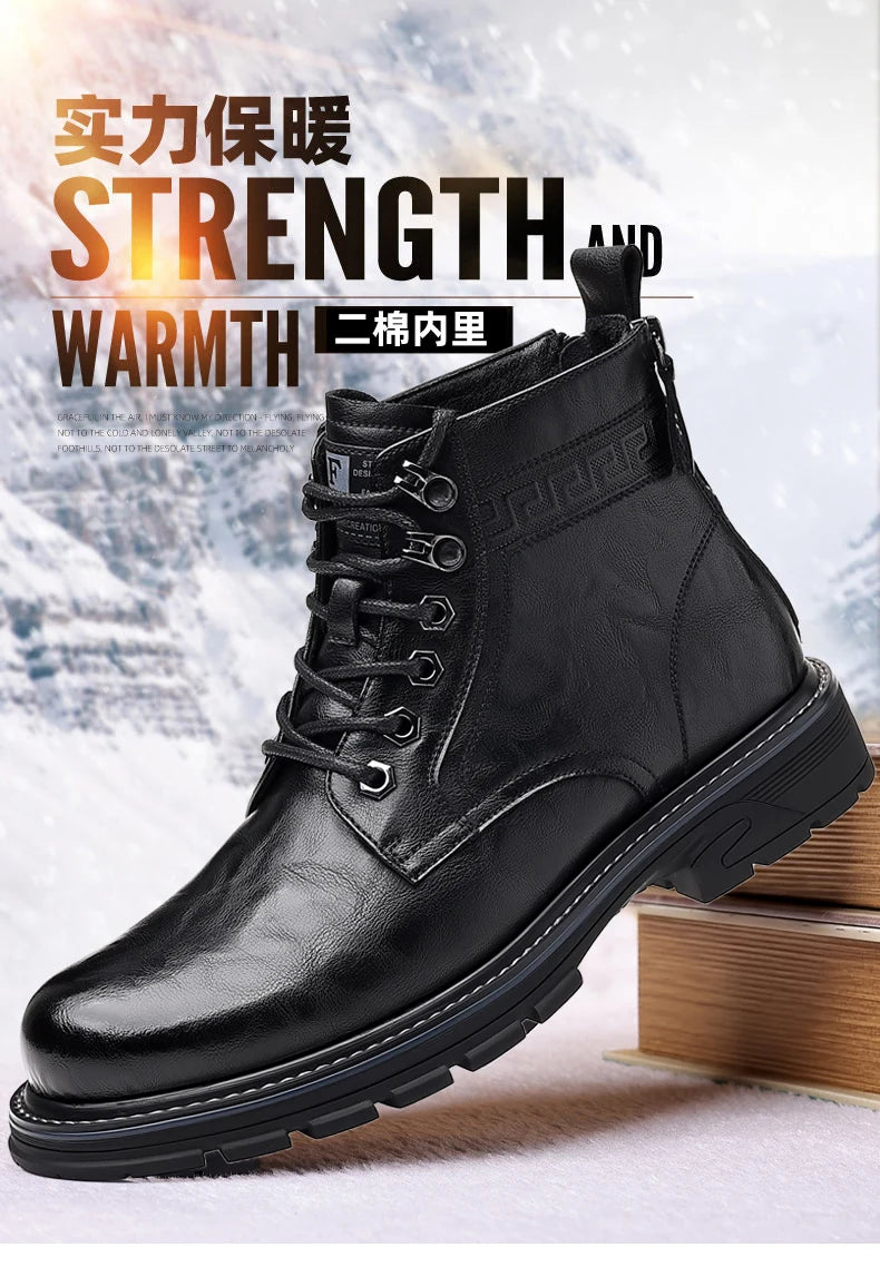 Men’s Mid-Top Leather Boots – Soft, Comfortable, Wear-Resistant, Casual and Work Shoes, Durable Sole