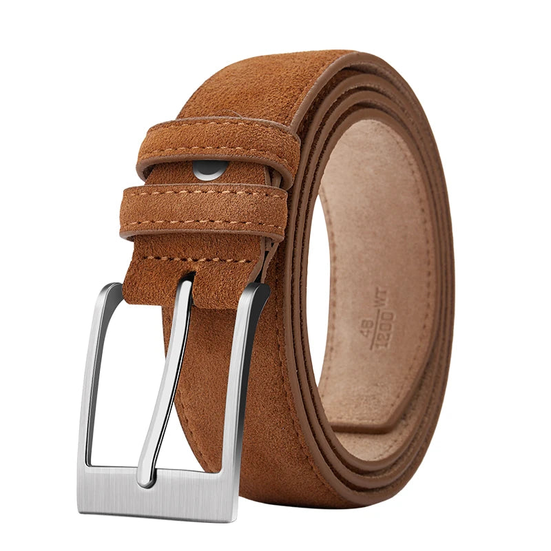 Sude Cow Leather Belt for Men and Women – Plaid Jeans Belt with Pin Buckle, Luxury High-Quality Genuine Leather Leathe