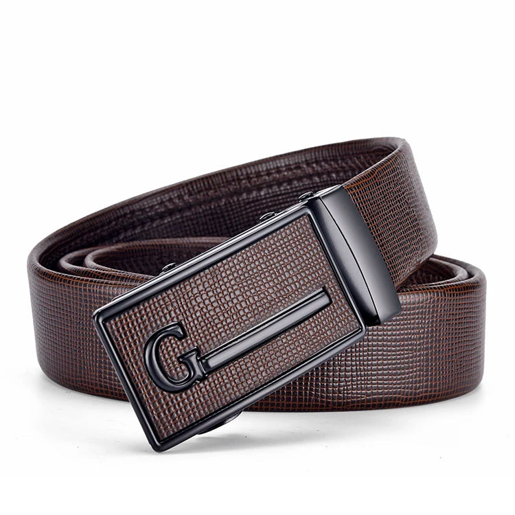High-Quality Men’s Leather Belt with Metal Automatic Buckle – Work & Business Waistband, Black Cowskin PU Strap