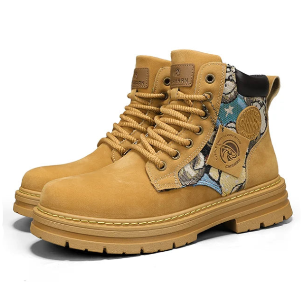 Men’s Low-Top Leather Boots – Motorcycle Style, Comfortable Casual and Outdoor Lace-Up Boots