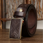 Men’s Genuine Leather Belt – Thick Cowhide with Copper Smooth Buckle, High-Quality Casual Belt for Jeans and Cowboy Style