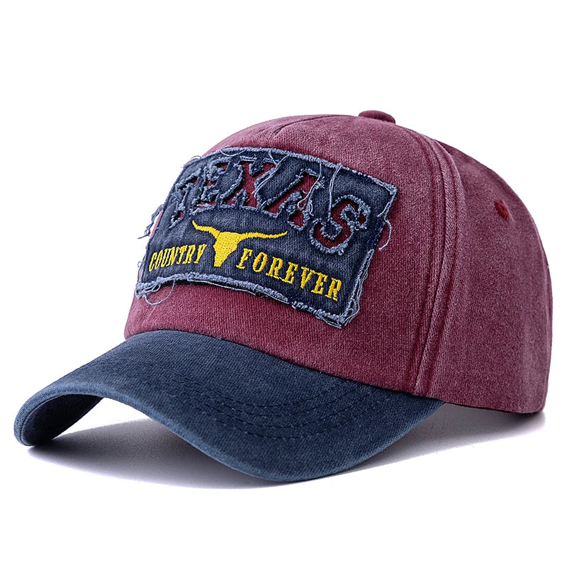 Vintage Washed Cotton Baseball Cap with TEXAS Embroidery – Casual Outdoor Dad Hat