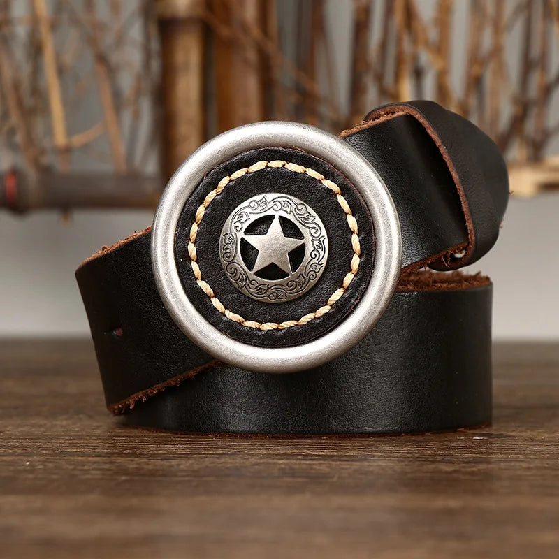 Men’s Genuine Leather Belt – Thick Cowhide with Smooth Buckle, High-Quality Durable Belt for Jeans and Casual Wear