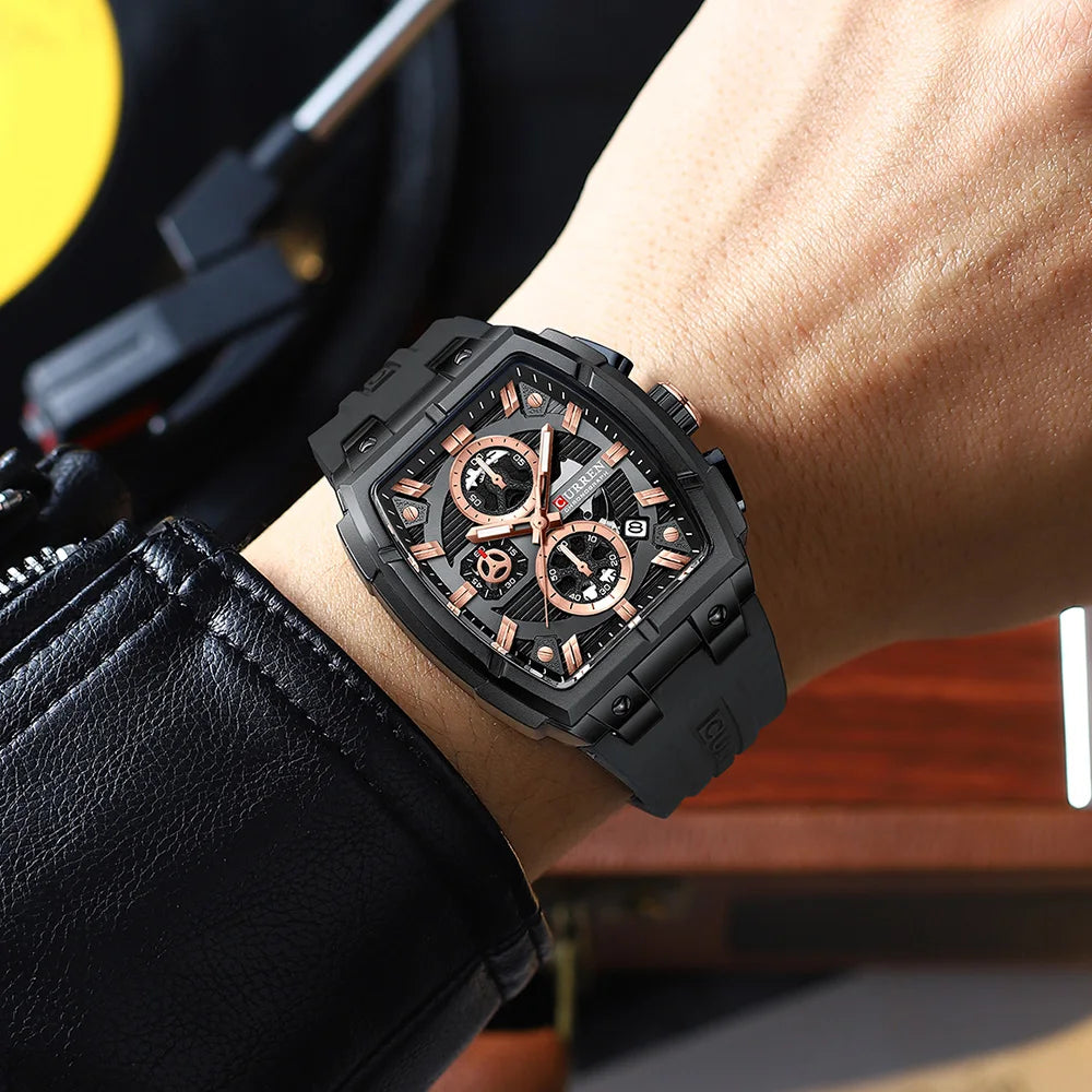 Men’s Multi-Functional Sports Watch – Silicone Strap, Chronograph and Auto Date Display