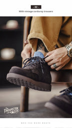 Men’s Retro Low-Top Work Boots – Cow Suede Leather Lace-Up Boots, Chunky Sole, Comfortable Autumn Winter Boots