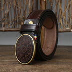 Men’s High-Quality Genuine Leather Belt – Luxury Smooth Buckle, Pure Cowhide with Laser Engraving, Casual Jeans Strap