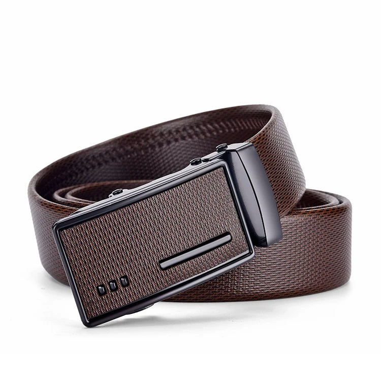 High-Quality Men’s Leather Belt with Metal Automatic Buckle – Work & Business Waistband, Black Cowskin PU Strap