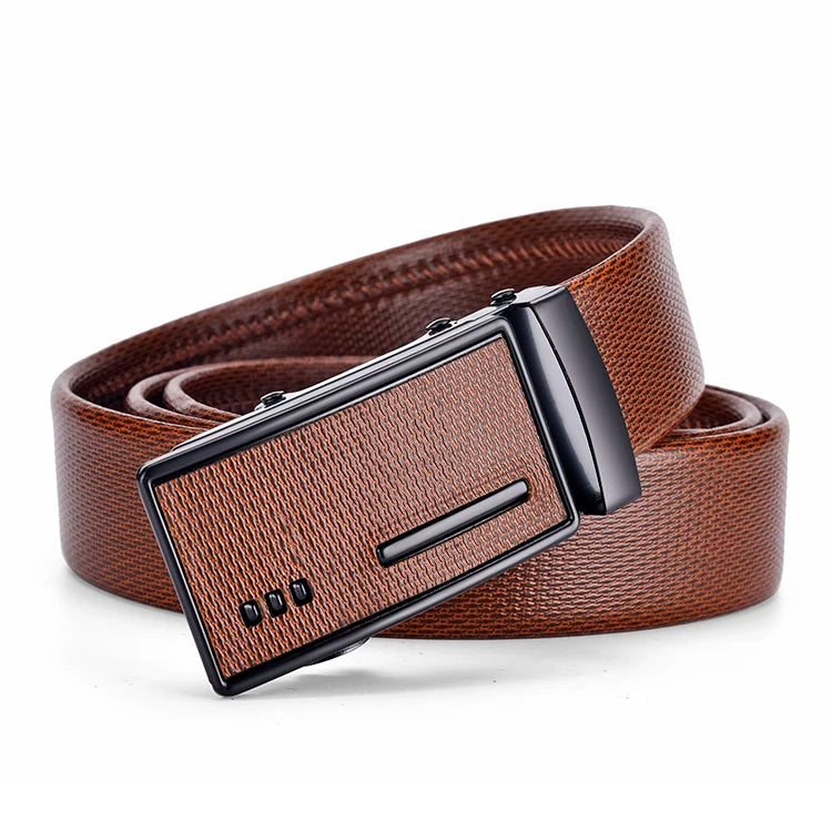High-Quality Men’s Leather Belt with Metal Automatic Buckle – Work & Business Waistband, Black Cowskin PU Strap