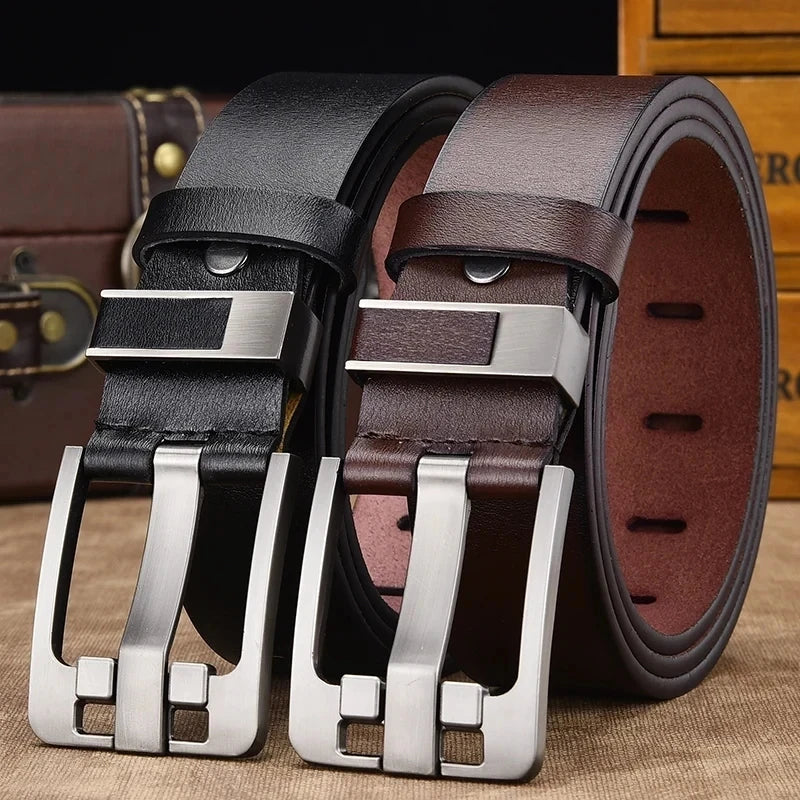 Men’s Genuine Leather Belt with High-Quality Buckle – Casual & Business Cowboy Waistband