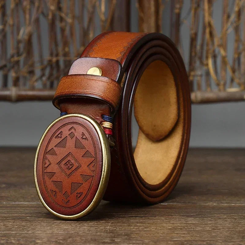 Men’s High-Quality Genuine Leather Belt – Luxury Smooth Buckle, Pure Cowhide with Laser Engraving, Casual Jeans Strap