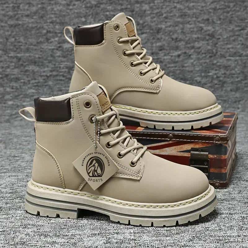 Men’s Leather High-Top Boots – Fashion Motorcycle Ankle Boots, Winter & Spring Casual Lace-Up Footwear