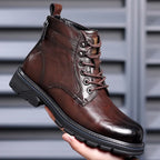 Men’s Mid-Top Leather Boots – Soft, Comfortable, Wear-Resistant, Casual and Work Shoes, Durable Sole