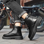 Men’s Leather High-Top Boots – Fashion Motorcycle Ankle Boots, Winter & Spring Casual Lace-Up Footwear