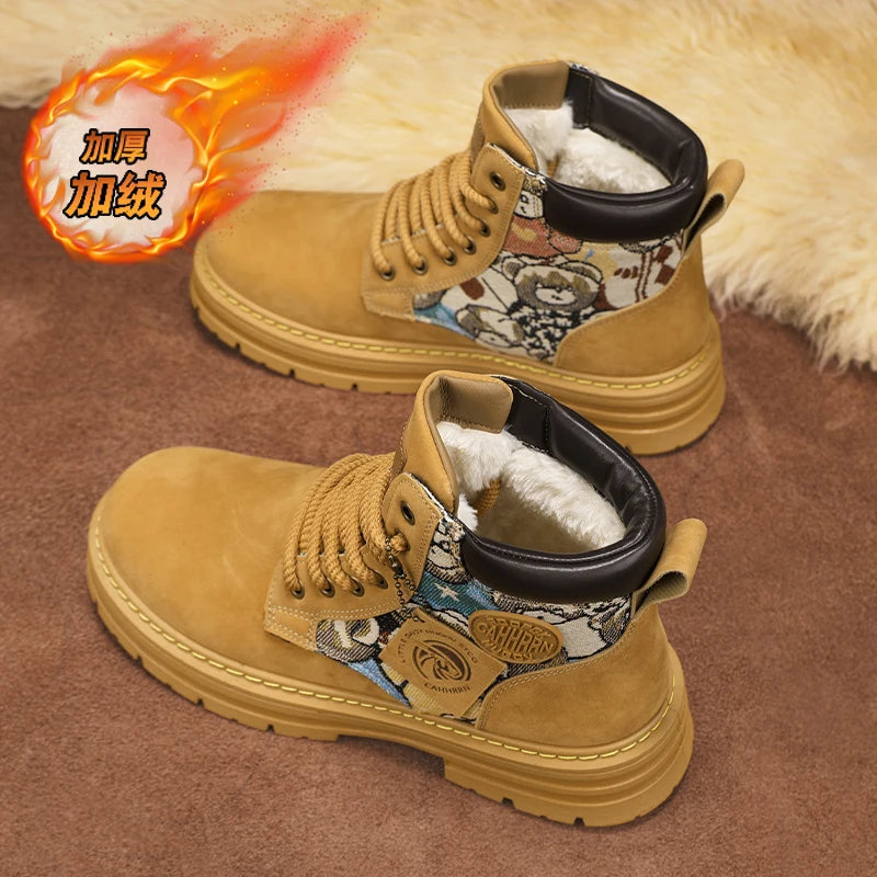 Men’s Low-Top Leather Boots – Motorcycle Style, Comfortable Casual and Outdoor Lace-Up Boots