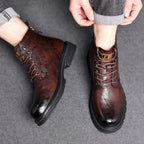 Men’s Mid-Top Leather Boots – Soft, Comfortable, Wear-Resistant, Casual and Work Shoes, Durable Sole