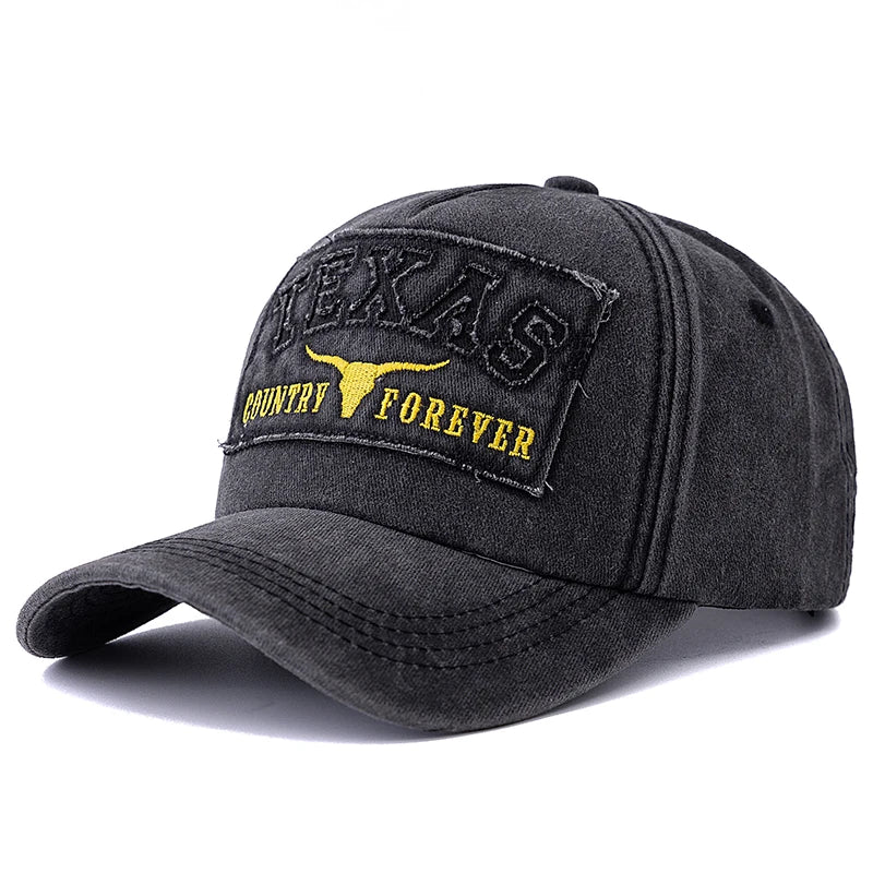 Vintage Washed Cotton Baseball Cap with TEXAS Embroidery – Casual Outdoor Dad Hat
