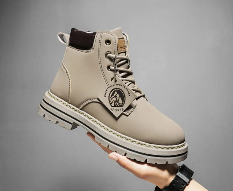 Men’s Leather High-Top Boots – Fashion Motorcycle Ankle Boots, Winter & Spring Casual Lace-Up Footwear