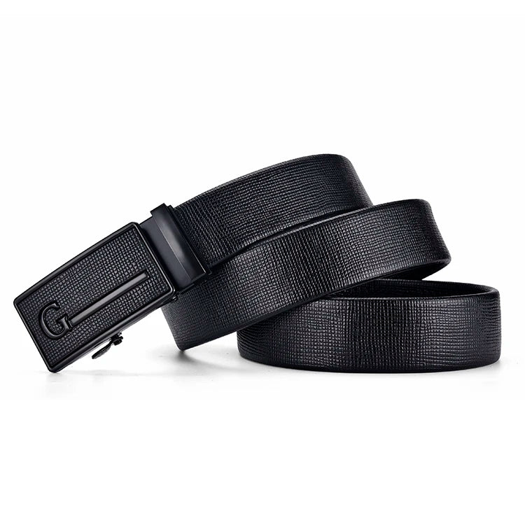 High-Quality Men’s Leather Belt with Metal Automatic Buckle – Work & Business Waistband, Black Cowskin PU Strap
