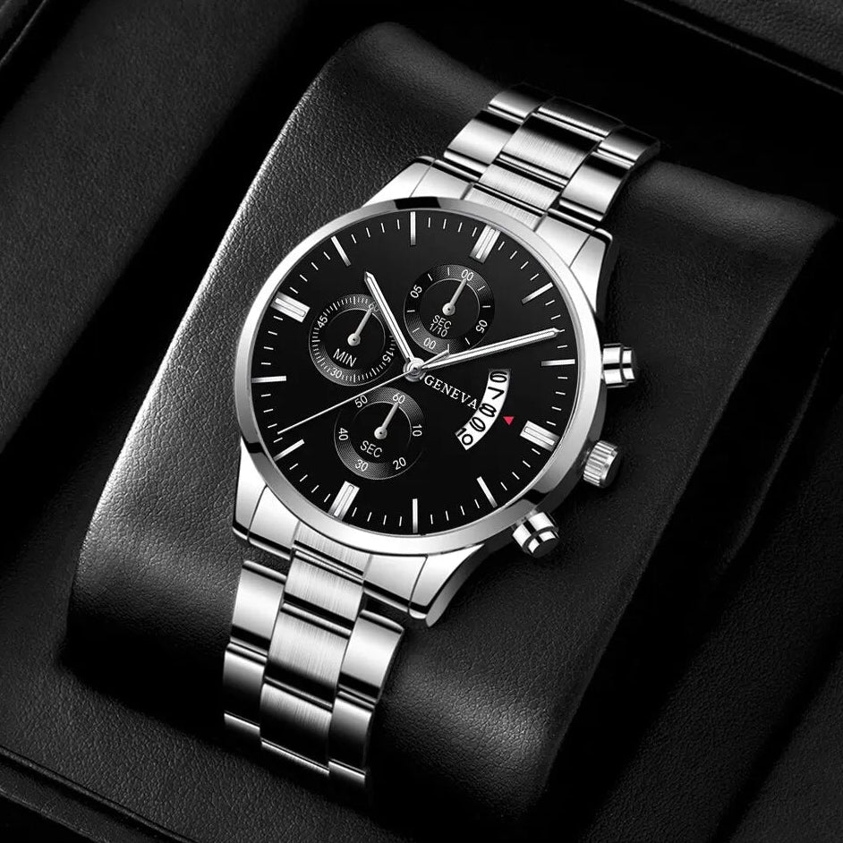Men’s Luxury Quartz Watch with Calendar, Stainless Steel Bracelet – Fashion Business Wristwatch