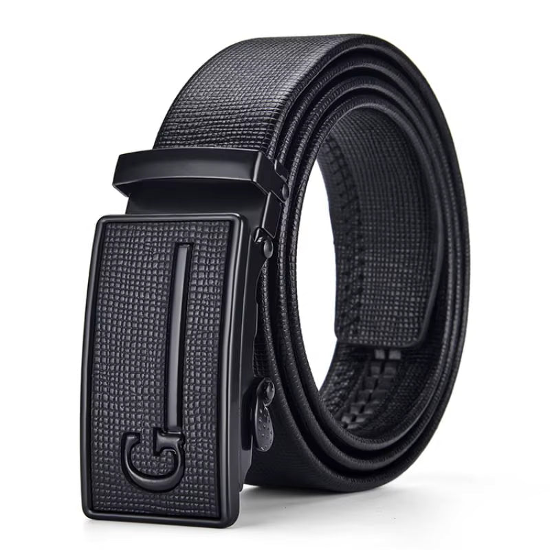 High-Quality Men’s Leather Belt with Metal Automatic Buckle – Work & Business Waistband, Black Cowskin PU Strap