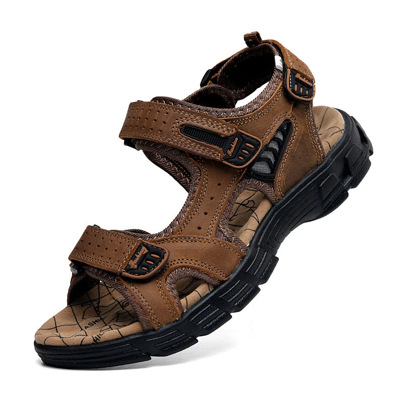 Classic Men’s Genuine Leather Sandals – Summer Outdoor Casual Lightweight Fashion Sandals