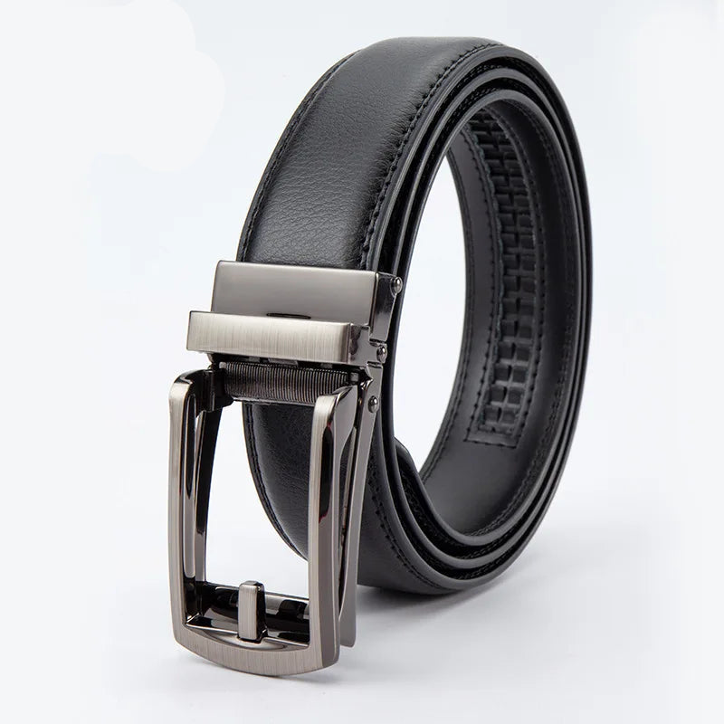 Men’s Leather Belt – Classic Business Cowhide Belt with Alloy Automatic Buckle, Two-Layer Durable Design, Versatile Fashion Accessory
