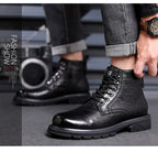 Men’s Mid-Top Leather Boots – Soft, Comfortable, Wear-Resistant, Casual and Work Shoes, Durable Sole