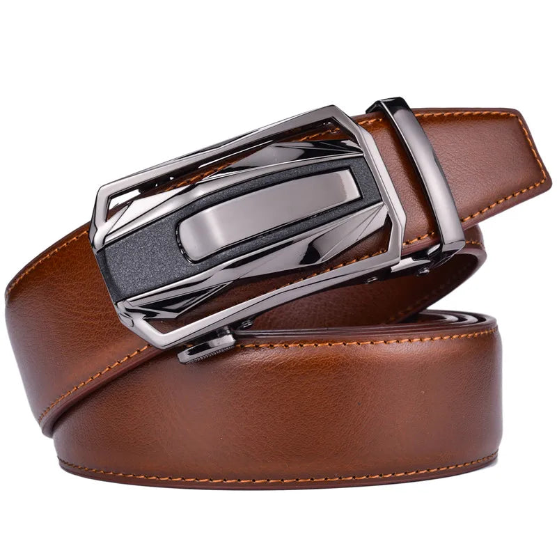 Men’s Leather Ratchet Belt – Dress Belt with Slide Click Automatic Buckle, Plus Size Luxury
