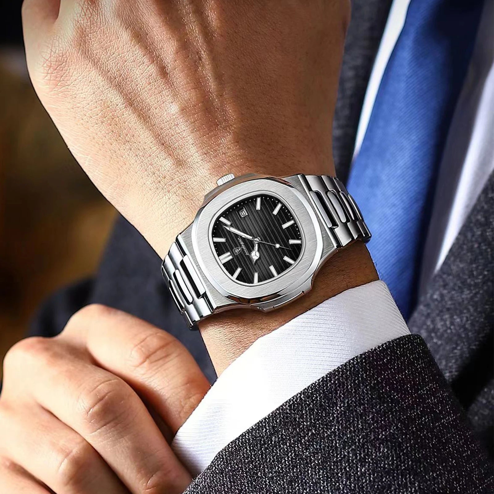 Men’s Luxury Sports Quartz Watch with Square Dial, Luminous Display, Date Function & Waterproof Design