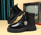 Men’s Leather High-Top Boots – Fashion Motorcycle Ankle Boots, Winter & Spring Casual Lace-Up Footwear
