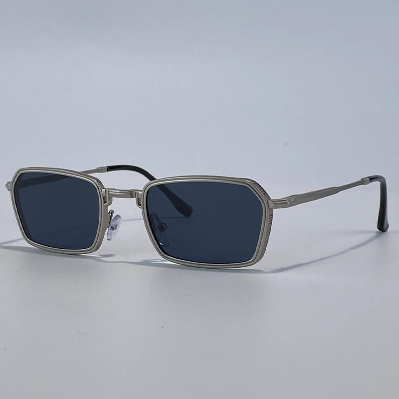 Men’s Vintage Steampunk Polygon Sunglasses – Retro Luxury Small Rectangle UV400 Driving Shades