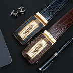 Men’s Leather Belt – Crocodile Pattern with Automatic Buckle, Casual and Business Waist Belt, Durable Stylish Accessory