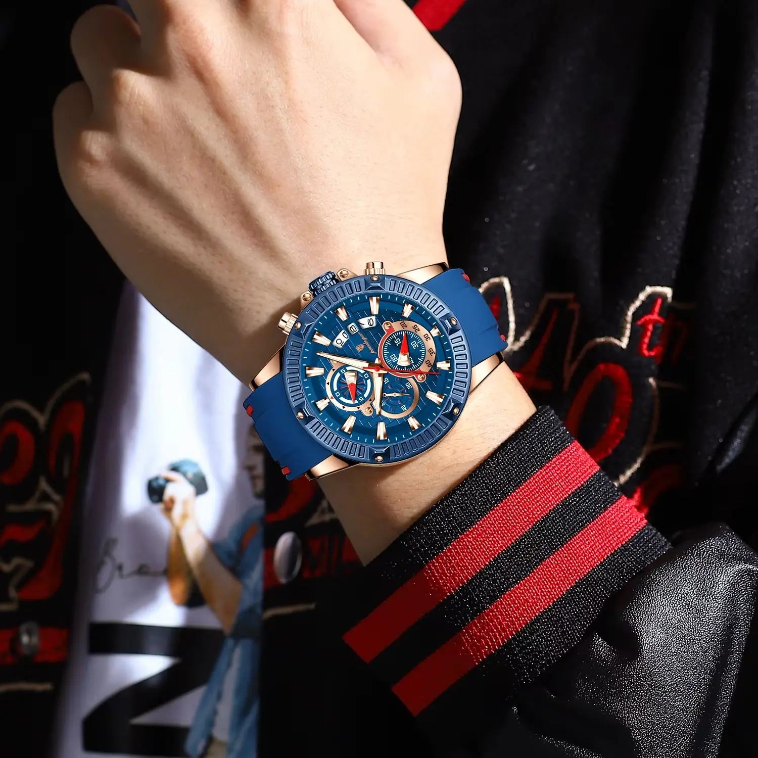 Men’s Sports Quartz Watch – Waterproof, Luminous, Chronograph, Date, Silicone Strap