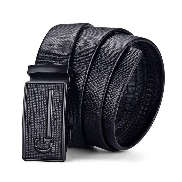 High-Quality Men’s Leather Belt with Metal Automatic Buckle – Work & Business Waistband, Black Cowskin PU Strap