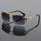 Men’s Retro Rimless Square Sunglasses – Hollow-Out Design for Daily Wear, Outdoor, Vacation, Beach and Street Photography
