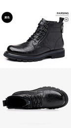 Men’s Mid-Top Leather Boots – Soft, Comfortable, Wear-Resistant, Casual and Work Shoes, Durable Sole