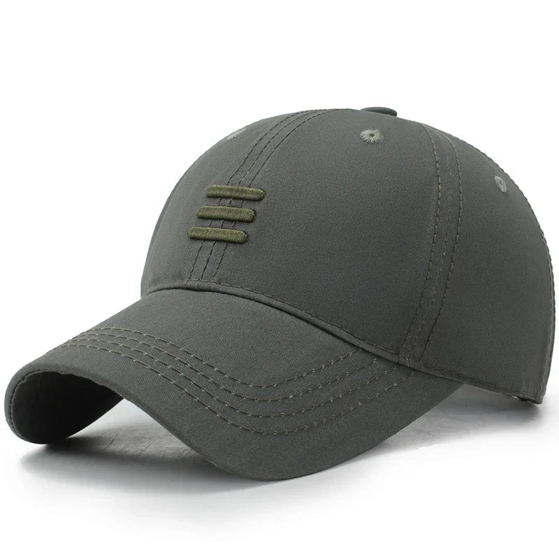Soft Top Men’s Baseball Cap – Casual Cotton Snapback Outdoor Sport Dad Hat with Three Bars Design