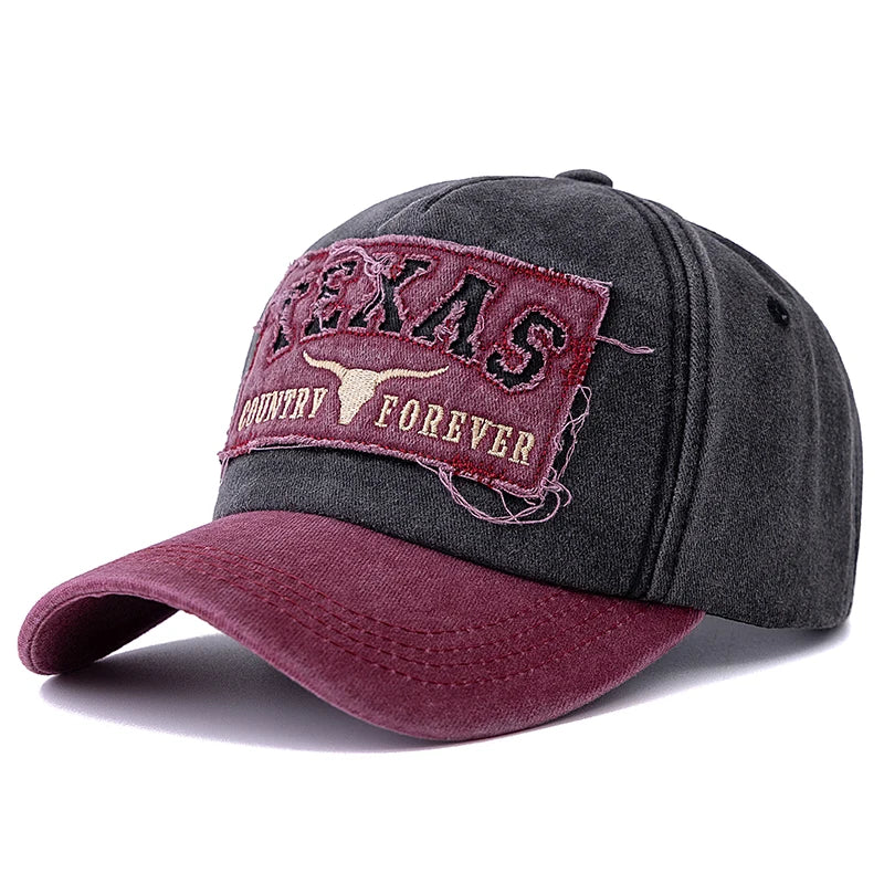 Vintage Washed Cotton Baseball Cap with TEXAS Embroidery – Casual Outdoor Dad Hat