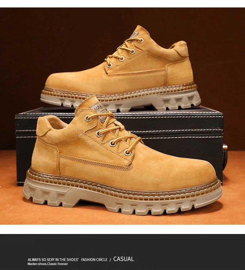 Men’s Low-Top Winter Boots – Comfortable Outdoor Boots with Classic Design, Casual High-Top Style, Yellow Color