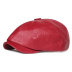 Men’s Retro Octagonal PU Leather Beret – Elegant British Style Autumn Fashion Hat